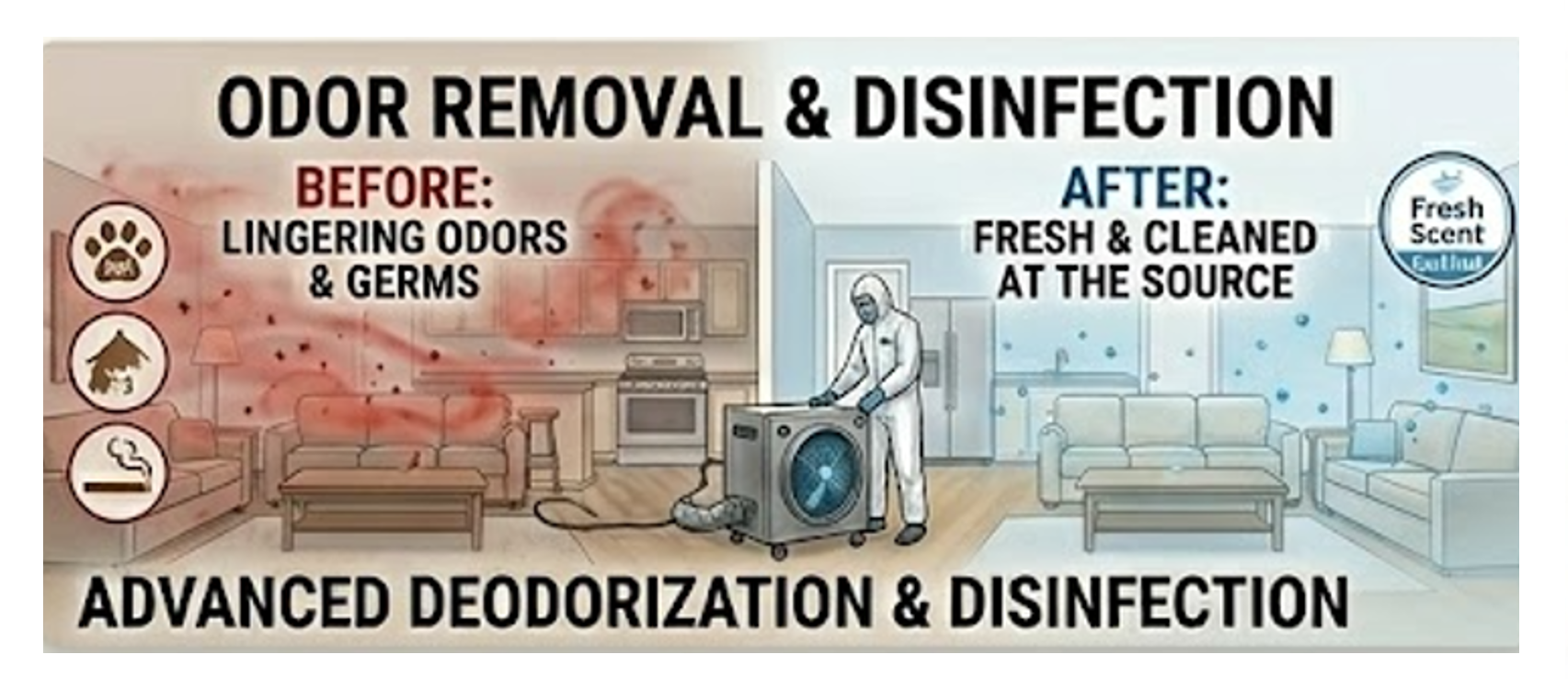 Odor removal and disinfection